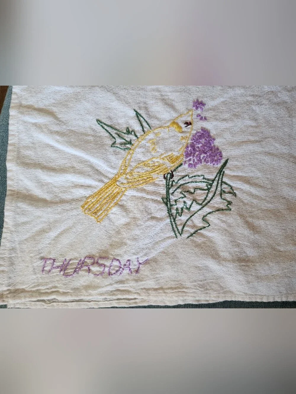 8 Vintage Embroidered Birds & Day Of The Week White Tea Towels